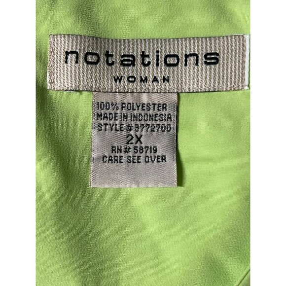 Notations Women 2X Lime Green Plus size Blouse Tank Sheer Side Slits Key hole - Picture 3 of 11